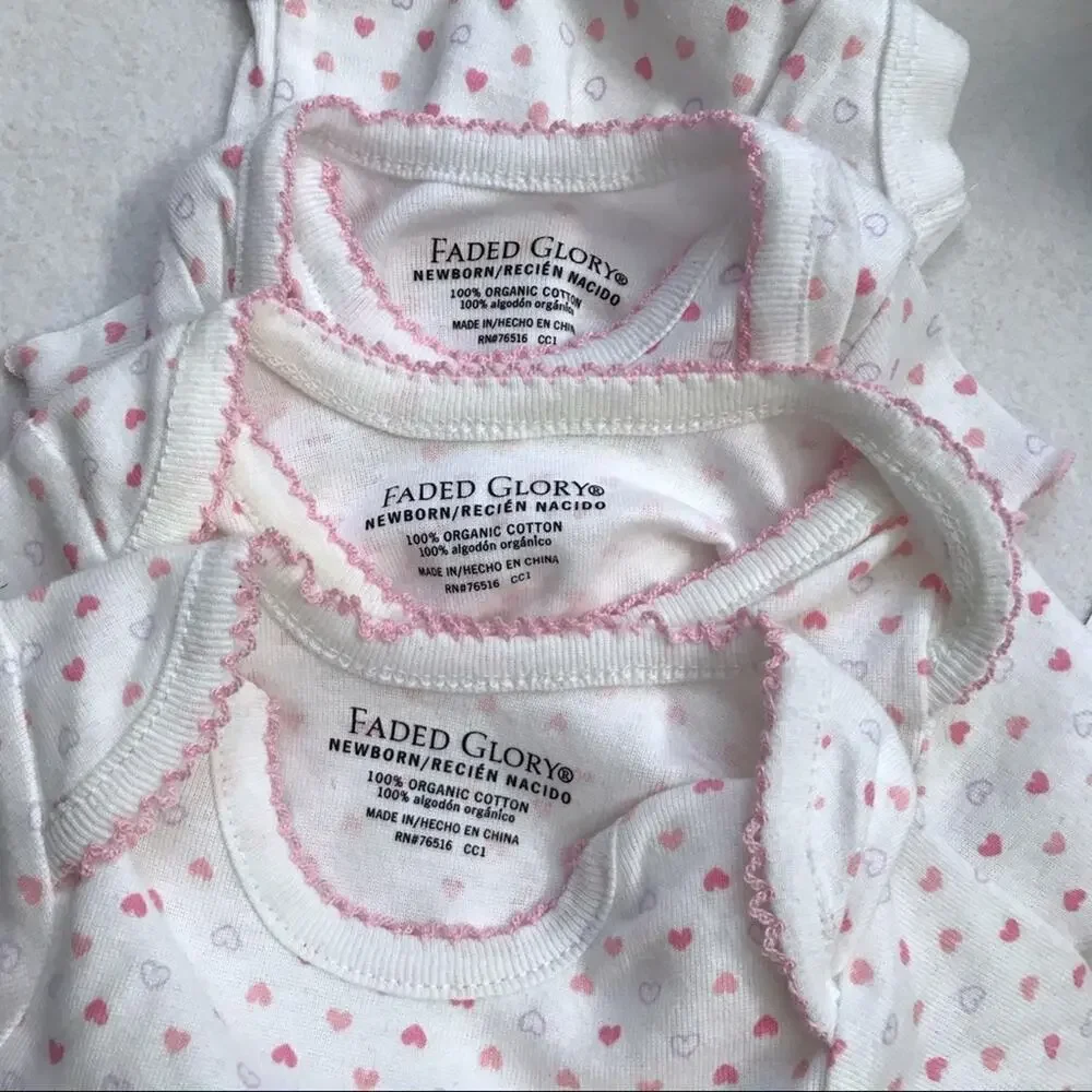 Faded Glory NWT Set of 3 Bodysuit for Girls NB